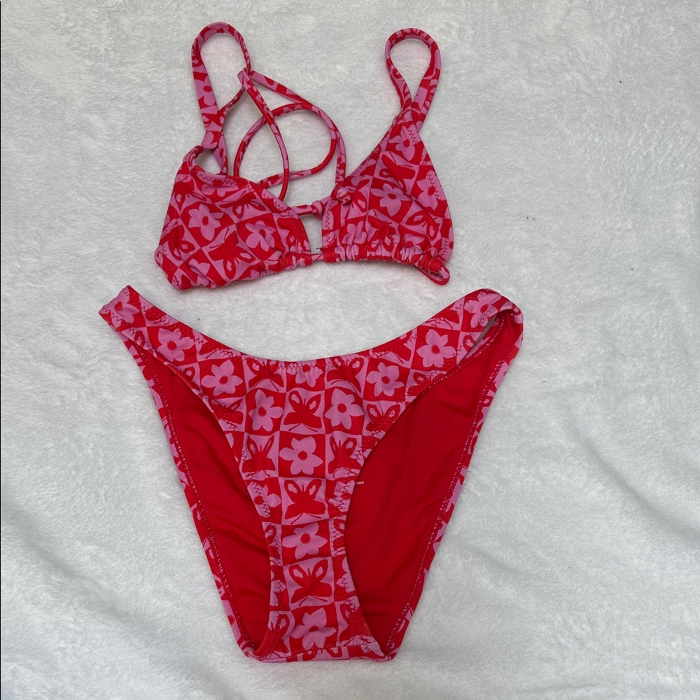 PacSun Red Floral Bikini Set